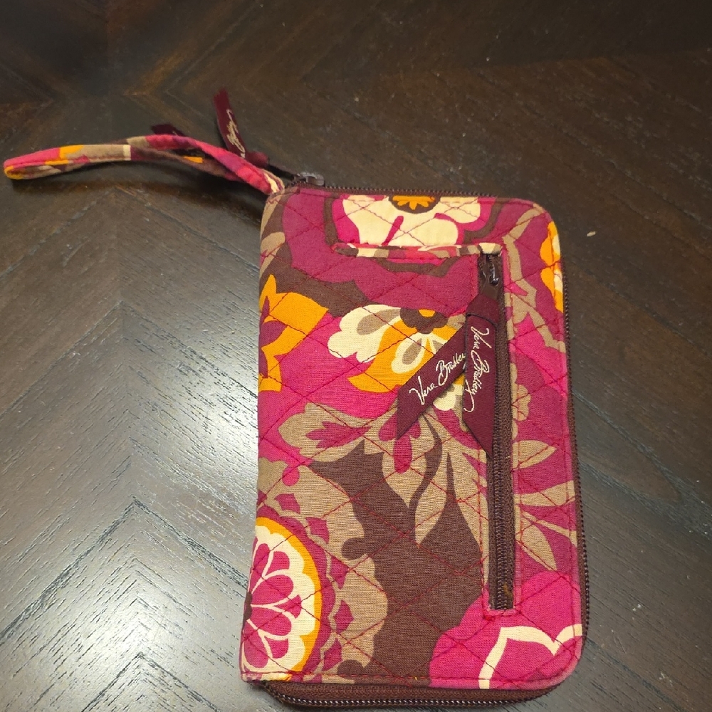 Vera Bradley RARE Carnaby Pattern Pink and Brown Floral Wristlet Like New!